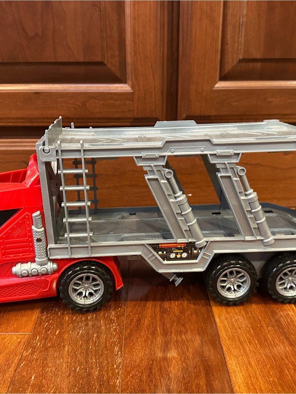 Red Toy Truck Carrier with Trailer
